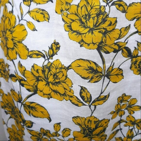 Christy Lynn Linen Floral One Shoulder Midi Dress 0 Yellow Party Wedding Event - Picture 2 of 11